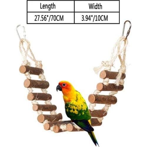 Pet Birds Parrot Swing Toys Climbing Ladder Wooden Colorful Multiple patterns optional and Chewing Hanging Rope Bell Decor