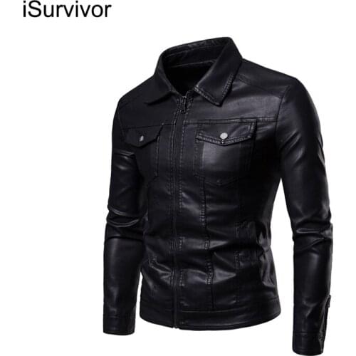 ISurvivor 2021 New Fashion Motorcycle Leather Jackets Men Leather Coat Casual Slim Coats Man Outerwear Stand Collar Jackets