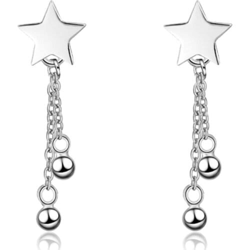 Korean temperament personality fashion popular tassel peas super fairy stars long silver plated stud earrings WE059