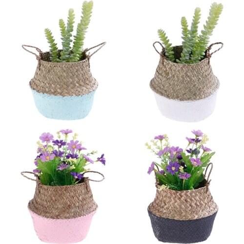 Storage Basket Rattan Straw Basket Wicker Folding Flower Pot Seagrasss Flower Baskets Garden Planter pot de fleur suspendu