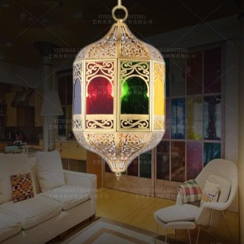 Small arab pendant light copper and colorful glass material middle east muslim hanging light restaurant kitchen suspension light
