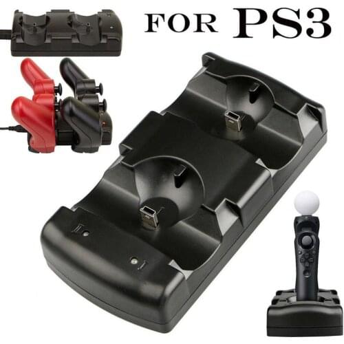 2-in-1 Mini LED Light Quick Dual USB Charging Dock Stand Charger For PS3 Move Controller Console Black With USB Cable Supplies