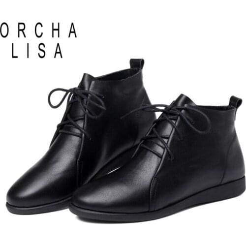 ORCHALISA Fashion Womens Chelsea Boots Ankle Shoes Luxury Brand Leather Women Boots Dress Shoes Party Wedding Casual Flats Cool