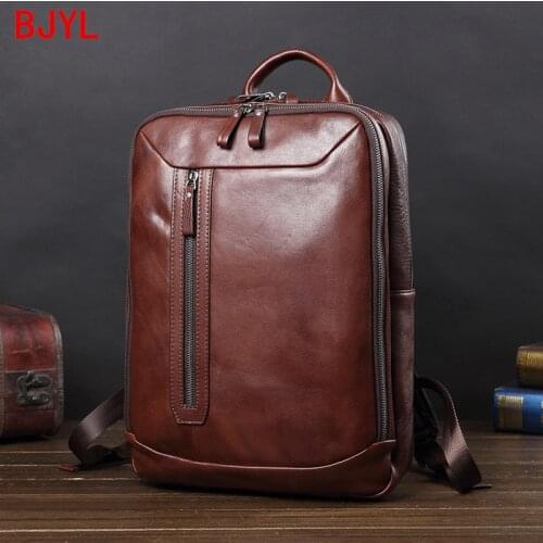 Leather Backpack Mens Bag Casual Korean Computer Bag Fashion Simple Portable School Bag Travel Backpacks Genuine Leather Men