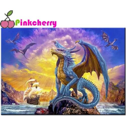 Sunset Dragon Ship Diy Diamond Painting Full Square Round Drill Embroidery Animals Sea Landscape Mosaic Needlework ,K639