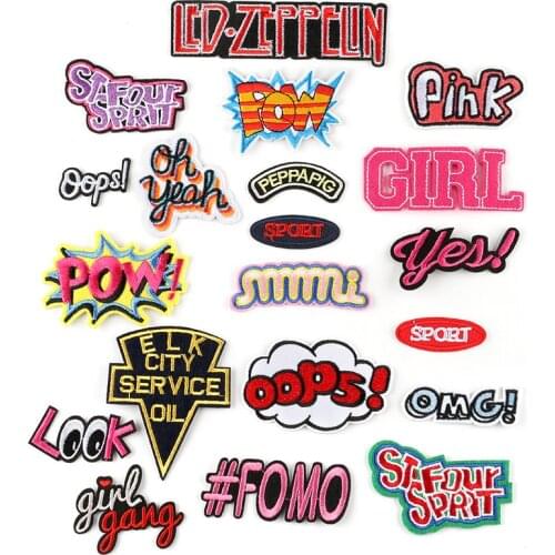 20pcs Letters Embroidery Patches Set Pink Cartoon Oops Stickers Bulk DIY Appliques Pack for Girls Sewing Clothes Darn Iron Ons