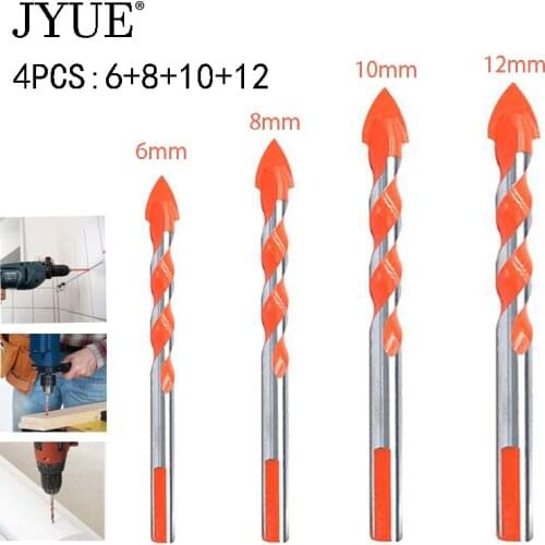 4PCS center drill bit set for ceramic tile, concrete, plastic, metal drilling, carbide drill for drilling 6/8/10/12mm