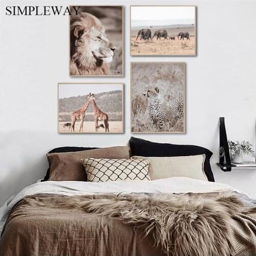 Lion Leopard Wild Animal Wall Art Poster Nordic Nature Canvas Print Painting Scandinavian Decoration Picture Modern Home Decor