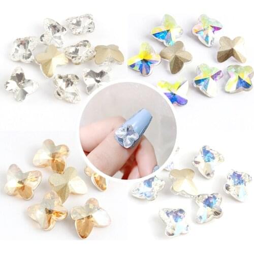 New 30Pcs 9x10mm Butterfly Nail Art Rhinestone Pointed Bottom Glass Crystal Stone 3D Fingernail DIY Decoration Accessories