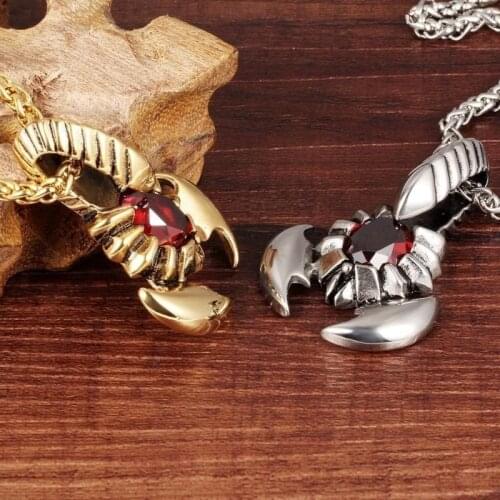 New Animal Scorpion Shape Pendant Necklace Mens Necklace Bohemian Red Crystal Inlaid Scorpion Pendant Accessories Party Jewelry