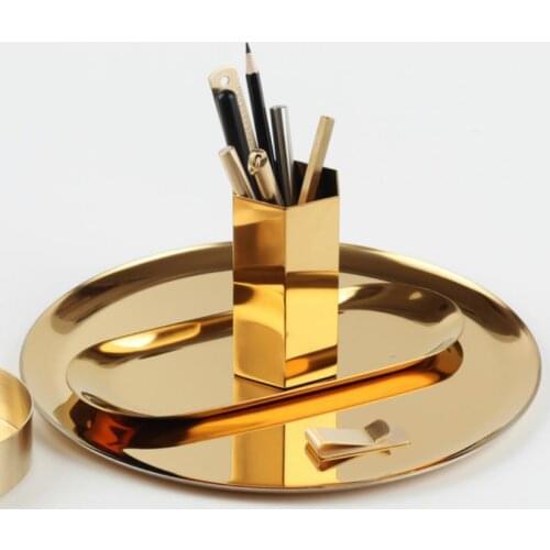 Stainless Steel Towel Tray Storage Tray Dish Plate Tea Tray Fruit Trays Cosmetics Jewelry Organizer Gold Oval Metal Dinnerware