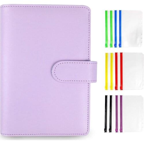 A6 PU Leather Notebook Binder, with 12 Colorful Plastic Binder Pockets, Can Store Cash Bank Cards