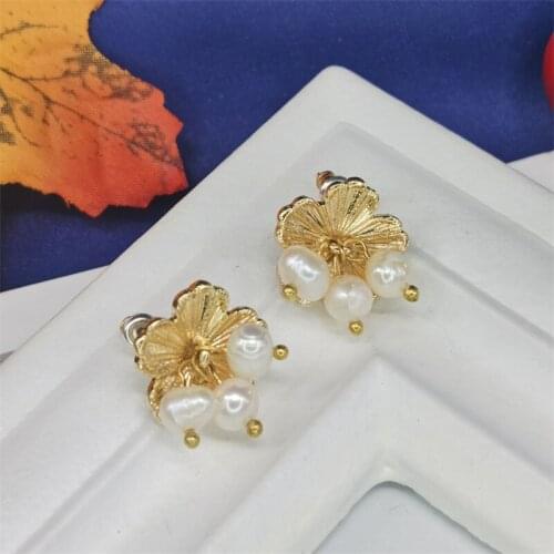 Pendientes Earing Brinco The Role Of World New Golden Flower Earrings Natural Freshwater Pearl Earrings, 925 Handmade Jewelry