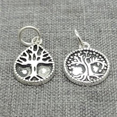 5 Pieces 925 Sterling Silver Life Tree Charms Circl Drop for Bracelet Necklace