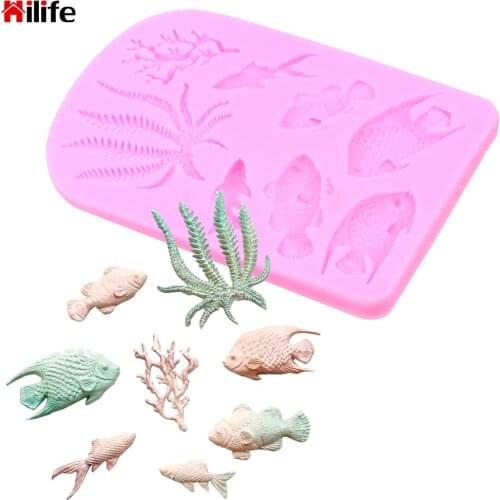Chocolate Moulds Bakeware Ocean Series Fish Seaweed Mould Cake Border Fondant Cake Decorating Tools Sea Coral Cupcake DIY