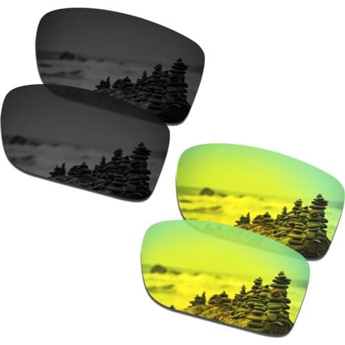 SmartVLT 2 Pairs Polarized Sunglasses Replacement Lenses for Oakley Double Edge Stealth Black and 24K Gold