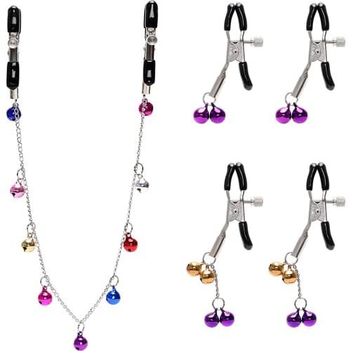 Nipple stimulator adult game breast clip with bell erotic toy steel metal nipple clip couple sex toy 1 pair