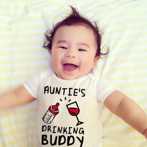 Aunties Drinking Buddy Baby Shirt Aunt Shower Gift Pregnancy Announcement Infant Newborn Clothes Outfit
