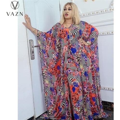 VAZN 2021 Free Size Sexy Full Sleeve Floral Loose Braggy 2 Piece Set Solid 2pcs Set Women Long Sleeve Top And Pant Summer