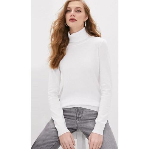Shyloli Women Casual Solid Long Sleeve Turtleneck Slim Pullover White 2021 New Fashion Autumn Winter Pullover