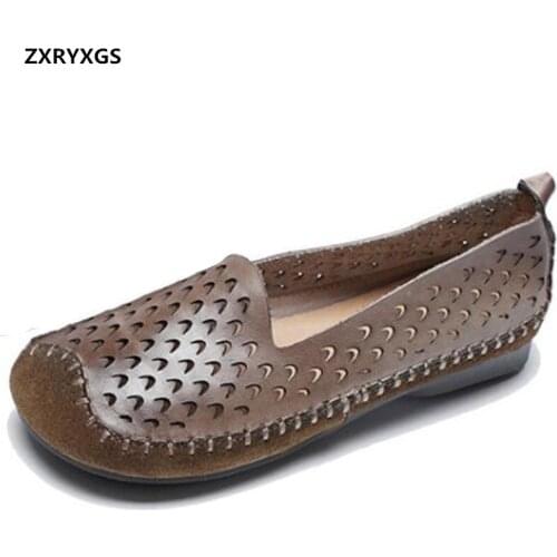 2021 Summer Hollow High Quality Soft Cowhide Sandals Breathable Comfort casual sandals Hand-stitched Shoes Women Flat Sandals