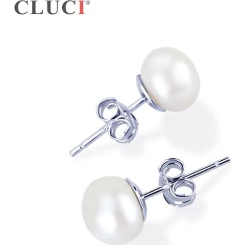 CLUCI Silver 925 White Freshwater Pearl Stud Earring Women Fine Jewelry 925 Sterling Silver Pearl Earring for Women FSE051SB