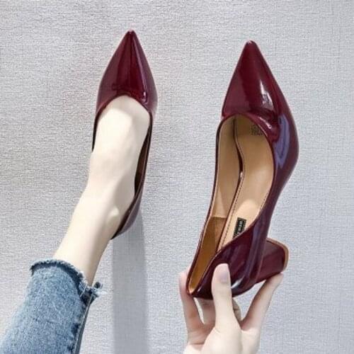Womens High-heeled Shoes 2020 Korean New Patent Leather Red High-heeled Shoes Professional Candy-colored Womens Shoes