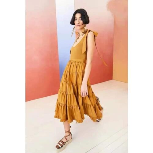 2021 Summer Spaghetti Strap Sexy Dress Women Boho Style Solid Mid-Calf Dress Beach Vocation Vintage Dress