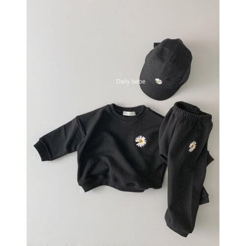 Winter infant daisy suit baby thickening plus velvet two-piece suit 55