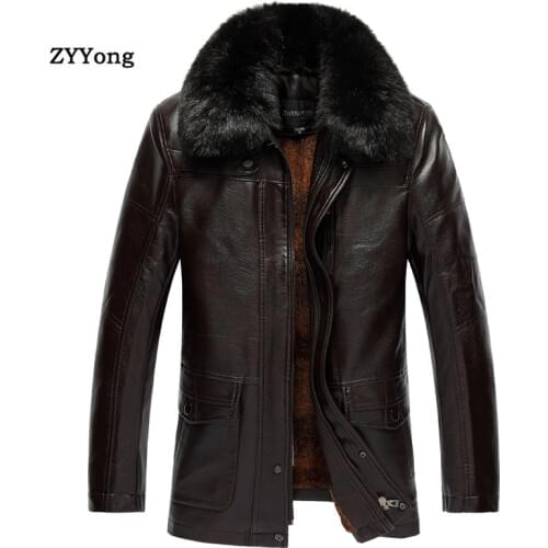 Winter Leather Jacket Men Jacket Fleece Fur Collar Parka Coat Overcoat Plus Velvet Warm PU Large Size Casual Classic Outwear