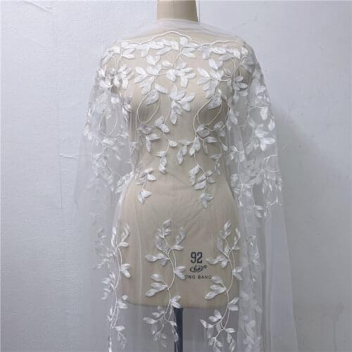 1 Yard High End Light and Soft Gorgeous Leaves Mesh Tulle Embroidered Fashion Afrian French Lace Fabric for Wedding Dress