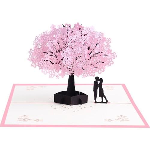 10pcs 3D Romantic Pink Sakura Tree Handmade Kirigami Origami Wedding Party Invitation Cards Greeding Birthday Card Postcard