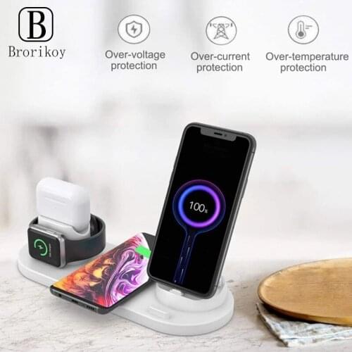 10W 6 in 1 Qi Wireless Charger Fast Charging Station for Apple Watch 6 5 4 3 iPhone 12 11 XS MAX XR X 8 Airpods Pro Stand Holder