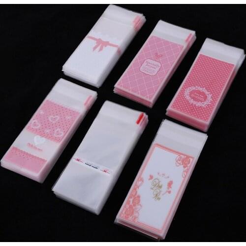 100pcs/lot Size 5*10+3cm Plastic Cookie Packaging Cupcake Wrapper Bags opp Self Adhesive gift bag For DIY candy Lipstick packag