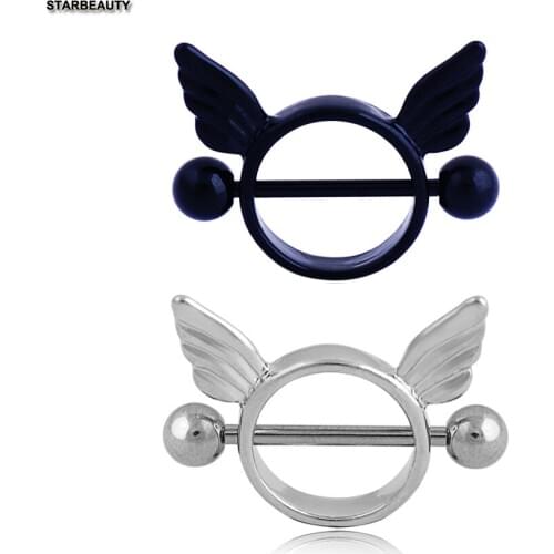 2Pcs Black White Angel Wing Nipple Piercing Mamilo, Cute Nipple Rings Body Tepel Piercing Ombligo, Sexy Nipple Piercings Mamelon
