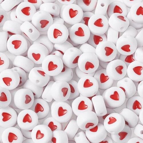 200pcs Opaque Acrylic Beads Spacer Loose Heart Beads for Valentine Gift DIY Jewelry Making Necklace Bracelet OrangeRed 7x7x3.5mm