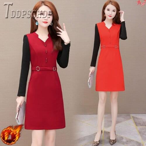 2019 Patchwork Winter Warm Women Dress 3 Colors Can Choose Female Dresses