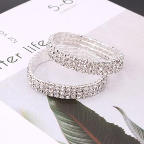 17cm 5 pcs Bangles Bracelets Hand-chain three row Rhinestone crystal-bracelet bangles wedding-jewelry for women Birthday-gift