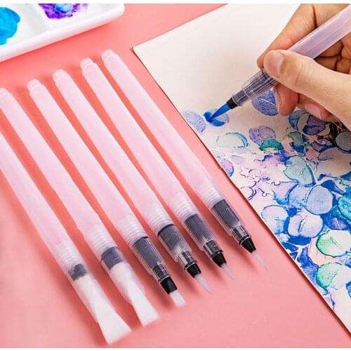 6Pcs Fine&Flat Refillable Water Color Brush Soft Watercolor Paint Brush Ink Pen For Calligraph Painting Drawing Art Supplies