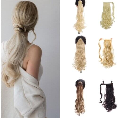 Allaosify Curly Synthetic Ponytail Hair Accessories for Women Drawstring Wrap Around Ponytail Black Blonde Hair Piece
