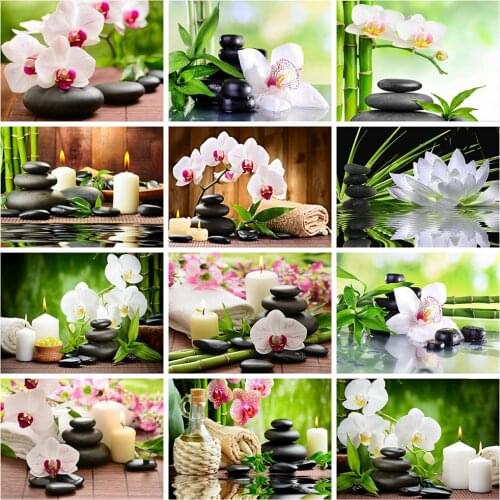 DIY 5D Diamond Painting Orchid Stone Full Square/Round Diamond Embroidery Cross Stitch Mosaic room Decor