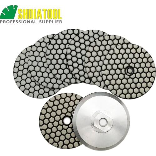 SHDIATOOL 7pcs 4inches B dry Diamond polishing pads with a M14 Aluminum base backer 100MM Resin bond diamond Grinding disc