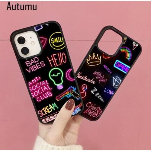 Phone Case for iPhone 12 mini X XS XR 11 Pro Max SE 2020 5 6S 7 8 Plus Samsung Galaxy S8 S9 S10 S20 S21 neon Cover
