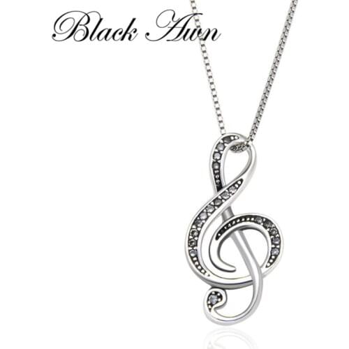 BLACK AWN 925 Sterling Silver Jewelry musical note Necklace for Women Love-Song Series Sterling Silver Jewelry K058