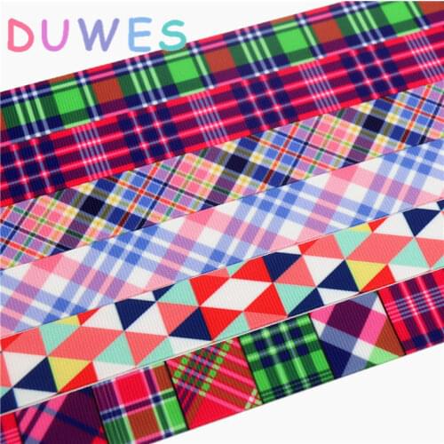 DUWES 7/8'' Free shipping geometrical plaid printed grosgrain ribbon Accessory hairbow headwear DIY decoration 22mm D747