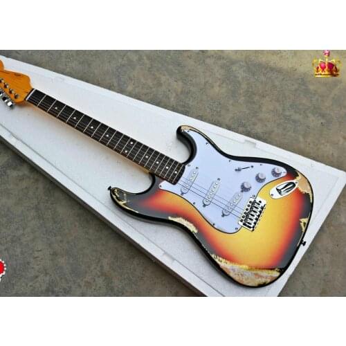 Top quality FPST-1032 Antique Do old 3TS color solid body white pickguard electric guitar, Free shipping