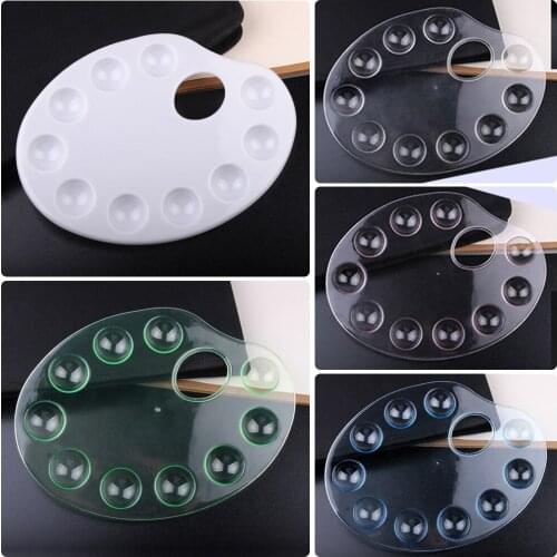 Elliptical Plastic Painting Palette Smooth Tray Palette Art Suppie Hole Flat Oil Palette Artist with Watercolor Acrylic Oval Hot