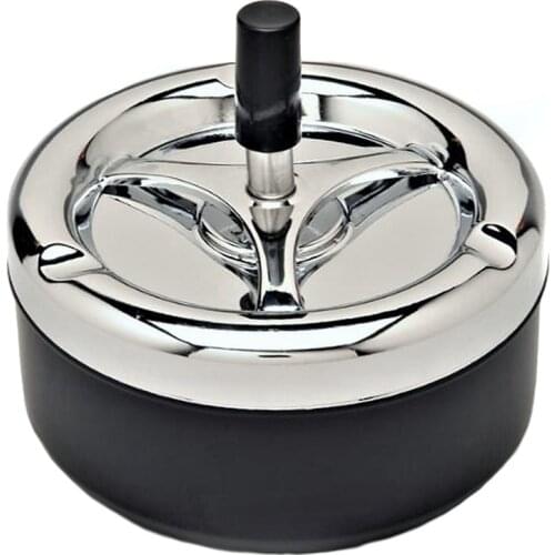 HLZS-Round Push Down Cigarette Ashtray with Spinning Tray, Black