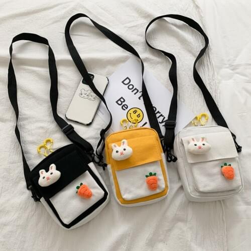 Canvas handbags summer bunny doll shoulder diagonal small bag fashion trend lady cute all-match canvas bag