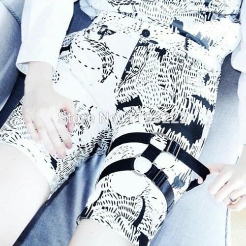 Cool Black Handmade Gothic Street Punk Shaped Leg Harness Elastic Leg Ring Garter Belt Adjustable